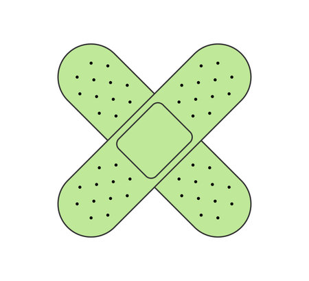 Retro groovy bandage cross. Vintage hippie cartoon adhesive plaster symbol. Hippy style trendy y2k vector isolated bandage eps illustrationのイラスト素材