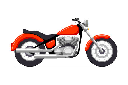 Retro classic motorbike. Vintage motorcycle side view. Detailed red motor bicycle chopper vector eps illustration. Traditional road transport isolated on white backgroundのイラスト素材