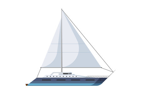 Sailing yacht for international cruise transportation. Sail transport travel ship. Sea sailboat symbol. Vector isolated eps illustrationのイラスト素材