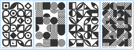Abstract geometric bauhaus style shapes combination poster set. Memphis elements background...