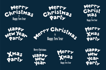 Merry Christmas and Happy New Year party creative inscription set. Holiday lettering templates for greeting card or overlay. Wonderful season greeting decoration. Vintage typography logo collectionのイラスト素材