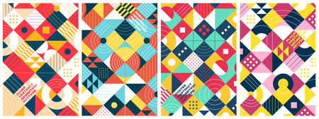 Abstract geometric bauhaus artwork set. Simple brutalism shapes combination poster. Memphis pattern...