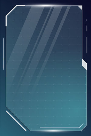 HUD digital futuristic user interface vertical square frame. Sci Fi high tech screen. Game UI menu touching cyber monitoring dashboard panel. Cyberspace head-up display GUI or FUI information EPS signのイラスト素材