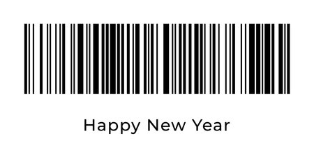 Real barcode Happy New Year text. Holiday QR code concept design template. Vector eps isolated illustration for celebration banner, poster, greeting card, invitationのイラスト素材