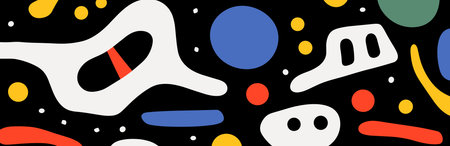 Abstract wavy liquid fluidity banner with colorful doodle elements in primitive style, perfect for modern creative background designs and contemporary artistic applications. Epsのイラスト素材