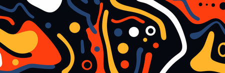 Colorful wavy liquid banner with fluidity and doodle designs in a primitive style, perfect for artistic, creative modern background projects and vibrant design concepts. Epsのイラスト素材