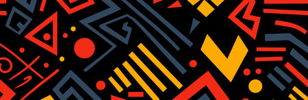 Abstract banner featuring naive doodle colorful geometric shapes in primitive style, perfect for...