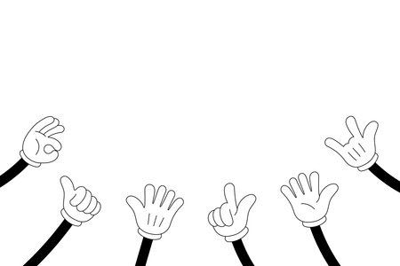 Groovy doodle hands clapping and giving thumbs up. Applause gesture for approval, gratitude, and celebration of success. Hand drawn vector art showcasing positive energy and recognitionのイラスト素材