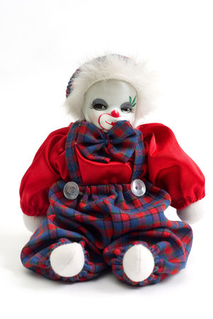 An isolated clown doll on a white backgroundの写真素材
