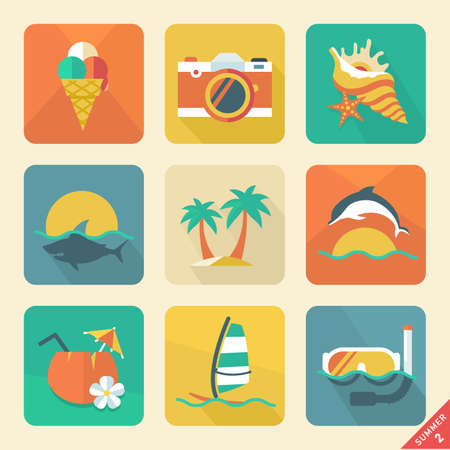 Summer icon Retro color  のイラスト素材