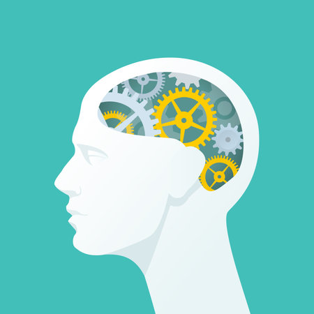 Human head with gears. Head thinking. Flat illustration.