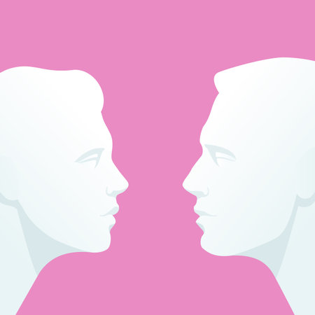 Face to face. Heads of man and woman who look into each others eyesのイラスト素材
