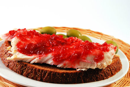 Sandwich with a turkey, a cranberryの写真素材