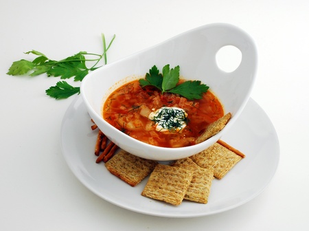 Tomato soup, sour creamの写真素材