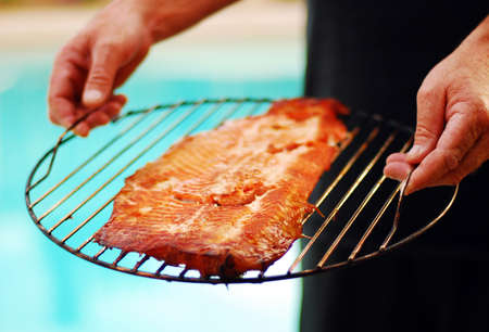 Beautiful pink juicy fillet of rainbow troutの写真素材