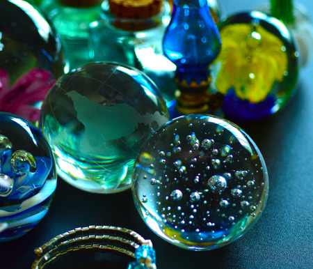 Glass paperweight crystal clear color on a black background.の写真素材