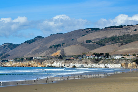 Pismo beach sand water pacific ocean on the coast of California.の写真素材