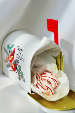 White mailbox with candy New Year Christmasの写真素材
