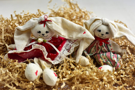 Textile soft toys dolls hares rabbits  Easter bunny decor