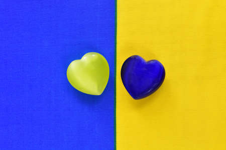Ukrainian flag symbol ,hearts on the background of the flagの写真素材