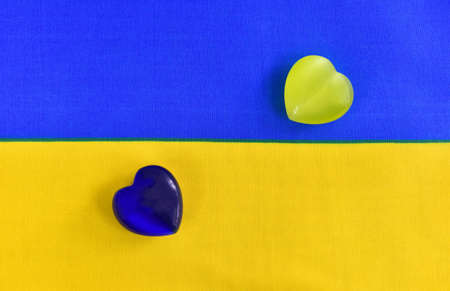 Ukrainian flag symbol ,hearts on the background of the flagの写真素材