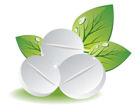 Natural pills with green leavesのイラスト素材