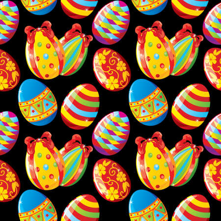 Seamless Easter background with painted eggs on black のイラスト素材
