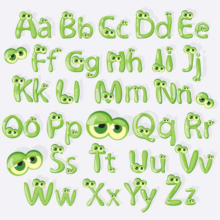 Cartoon green alphabet with eyesのイラスト素材