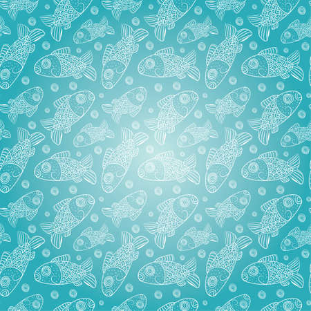 Seamless blue background with fishesのイラスト素材