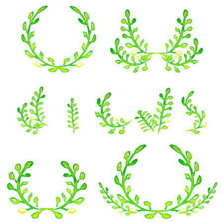 Watercolor green design elements. Vectorのイラスト素材
