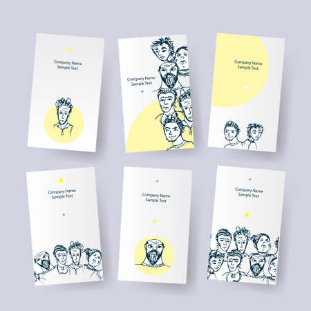 Set of different cards with people. Vector identity company tags. Doodle id cardsのイラスト素材