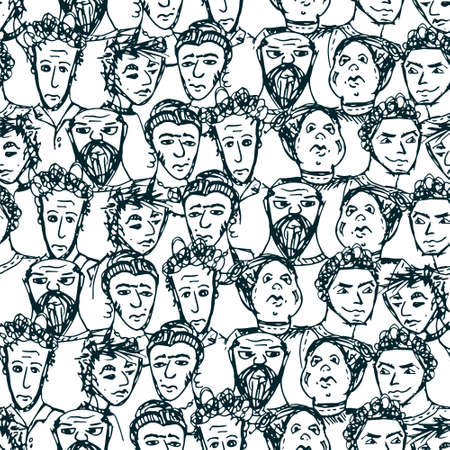 Seamless pattern with big group of people. Vector illustratedのイラスト素材