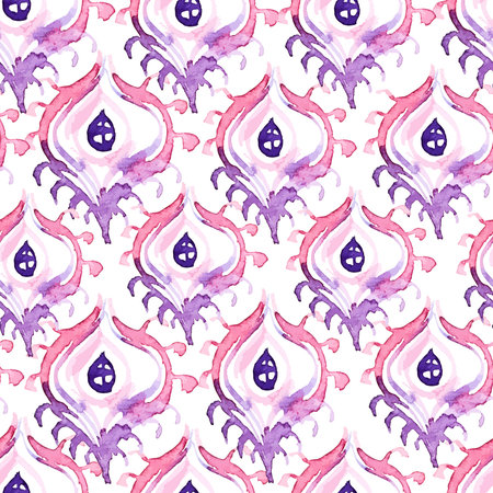 Vector abstract watercolor peacock seamless pattern.