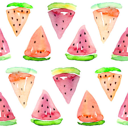 Watercolor seamless watermelon pattern. Vectorのイラスト素材