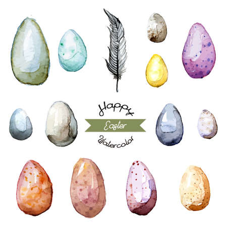 Happy Easter! Watercolor hand drawn Easter egg collection. 100% Vectorのイラスト素材
