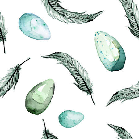 Happy Easter! Watercolor hand drawn Easter egg seamless pattern. 100% Vectorのイラスト素材