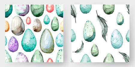 Happy Easter! Watercolor hand drawn Easter egg seamless pattern. 100% Vectorのイラスト素材