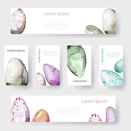 Watercolor Easter holiday cards, tags, banners set. Vectorのイラスト素材
