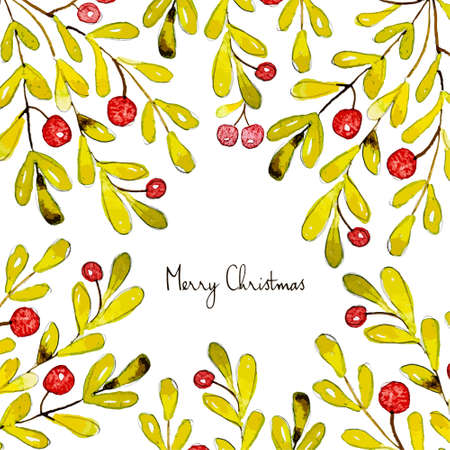 Merry Christmas. Grating card. Holiday post card template. watercolor illustrated. Vectorのイラスト素材