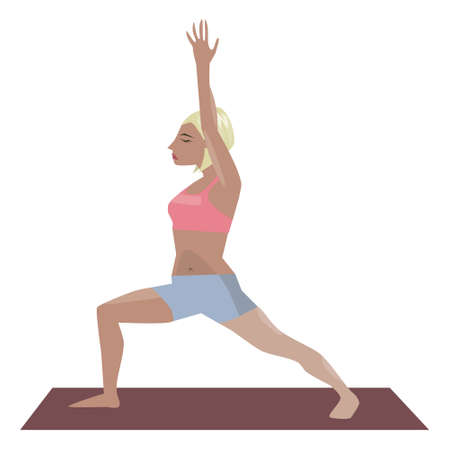 Young women instructor doing stretching exercises. Isolated vector yoga illustration. Girl yogun performs yoga poseのイラスト素材