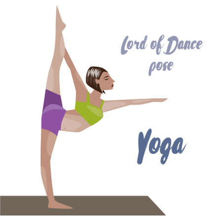 Young women instructor doing stretching exercises. Isolated vector yoga illustration. Girl yogun performs yoga poseのイラスト素材