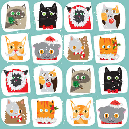 Christmas cats seamless background. Cute animal wrapping papper pattern New Year postcardのイラスト素材