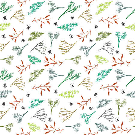 Seamless Christmas pattern. Tile vector background. Botanical winter wallpaper. Wrapping paper textureのイラスト素材