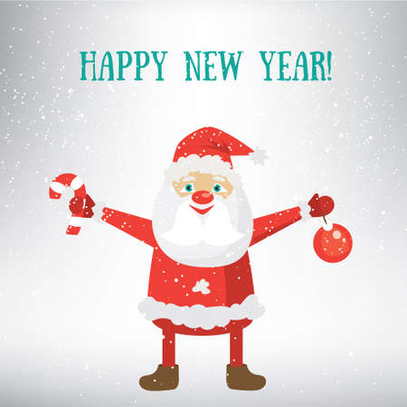 Happy New Year! Christmas post card template. Vector Illustration of Santa Claus. Cartoon designのイラスト素材