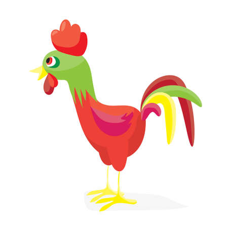 Cartoon cock-a-doodle-doo. Flat vector illustration. Rooster isolated on white backgroundのイラスト素材