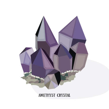Amethyst shiny bright crystal. Purple quartz crystal. Isolated on white background vector iluustrationのイラスト素材