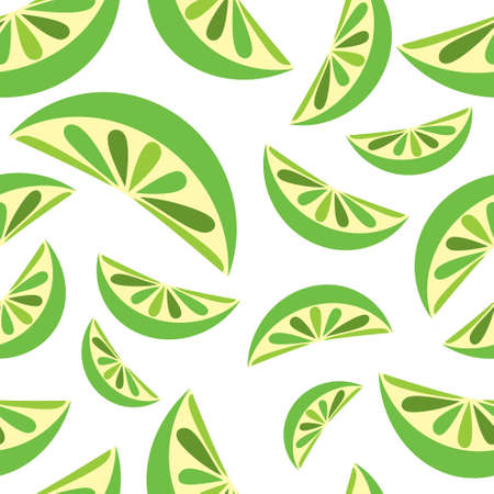 Green lime slices tile fruit illustrated pattern.のイラスト素材