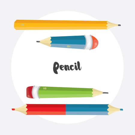 Cartoon pencil collection. Simple vector illustrated office supply design.のイラスト素材