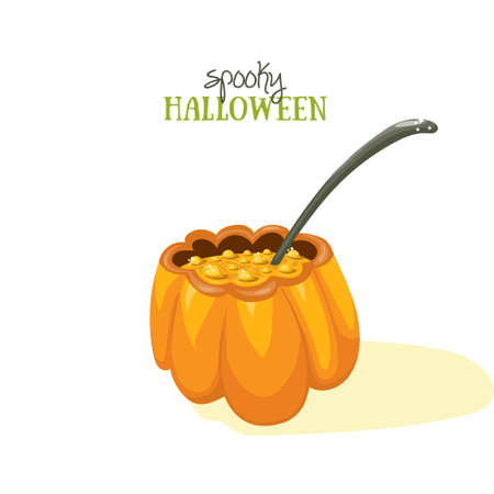 Orange haloween pumpkin soup. Simple vector illustration. White isolated.のイラスト素材
