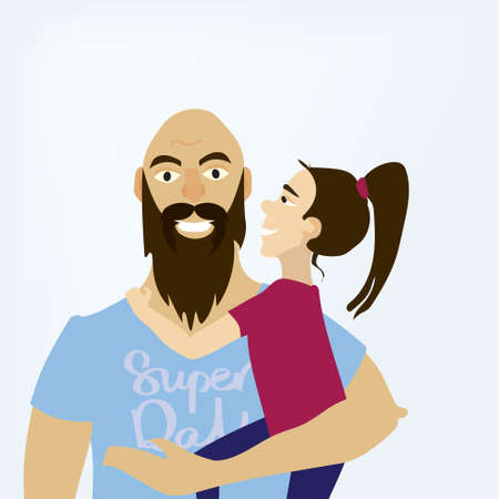 Happy Father's Day. Super dad holding his daughter. Vector illustration. Flat designのイラスト素材